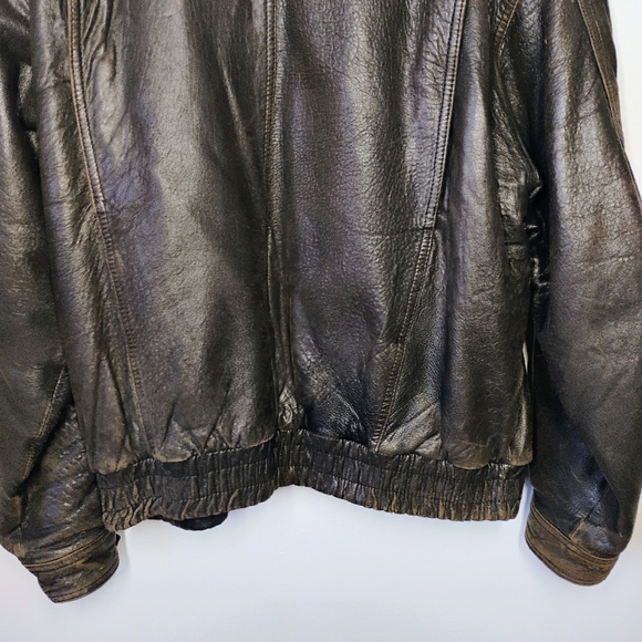 Pierre Cardin Vintage Leather Bomber Jacket Brown Full Zip Mens Size Large - Picture 5 of 16